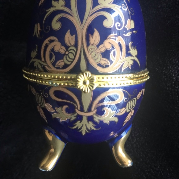 NEW Egg Trinket Box Fabrege Style Blue Gold decorative accent table small - Picture 2 of 8